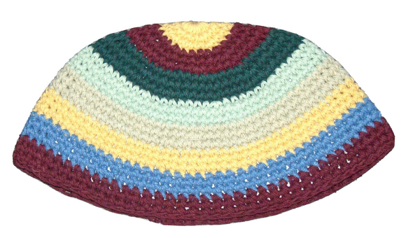 Frik Kippah Yarmulke Yamaka Crochet Colorful 100% Cotton Striped Israel 22 cm