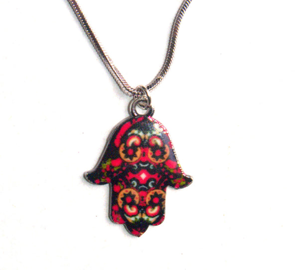 Hamsa Charm Pendant Rhodium Necklace Luck Evil Eye Kabbalah Protection Red