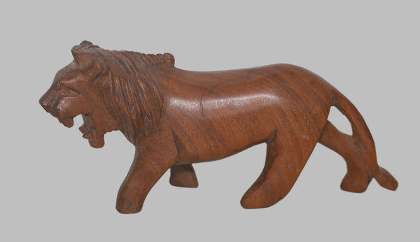 Hand Carved Wood Figurine Roaring Lion African Primitive Art