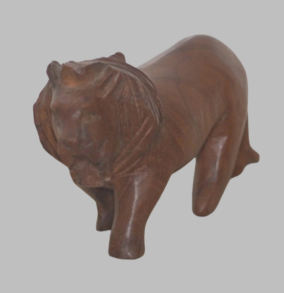 Hand Carved Wood Figurine Roaring Lion African Primitive Art