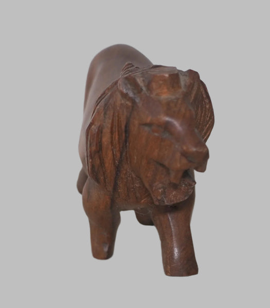 Hand Carved Wood Figurine Roaring Lion African Primitive Art