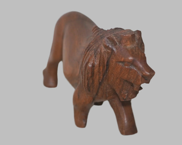 Hand Carved Wood Figurine Roaring Lion African Primitive Art