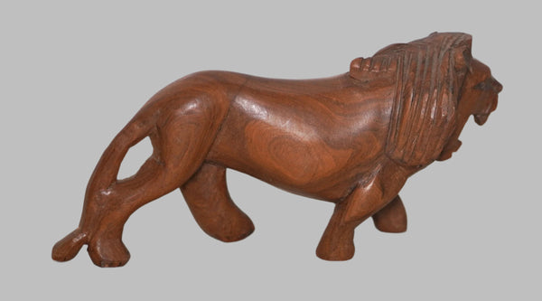 Hand Carved Wood Figurine Roaring Lion African Primitive Art