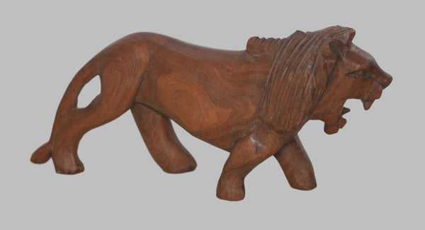 Hand Carved Wood Figurine Roaring Lion African Primitive Art