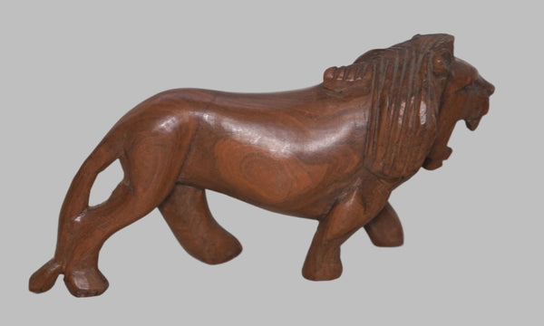 Hand Carved Wood Figurine Roaring Lion African Primitive Art