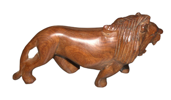 Hand Carved Wood Figurine Roaring Lion African Primitive Art