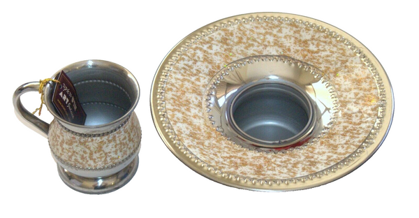 Judaica Aluminum Hand Wash Set Basin Bowl & Cup Mayim Achronim Natla Last Waters