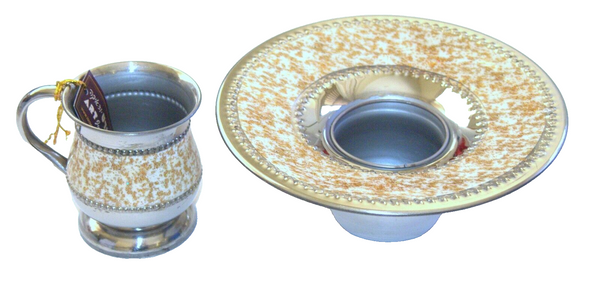 Judaica Aluminum Hand Wash Set Basin Bowl & Cup Mayim Achronim Natla Last Waters