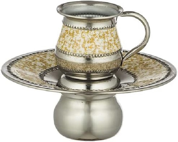 Judaica Aluminum Hand Wash Set Basin Bowl & Cup Mayim Achronim Natla Last Waters