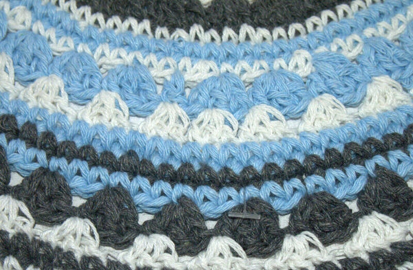 Judaica Frik Kippah Aqua White Gray Striped Knitted Cotton Stretch Israel 21 cm