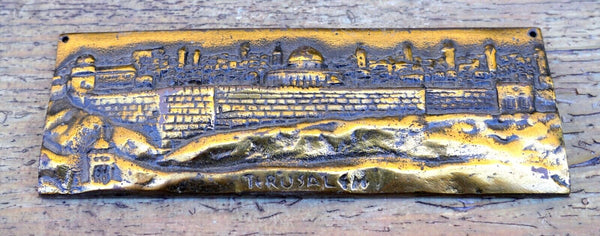 Judaica Israel Vintage Bronze Relief Plaque Jerusalem View Wall Hang Door Sign