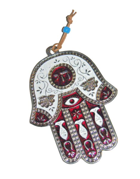 Judaica Kabbalah Hamsa Red White Enamel Wall Hang Evil Eye Hai