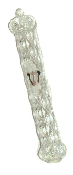 Judaica Mezuzah Case Crown design Clear Transparent Plastic Closed Back 12 cm