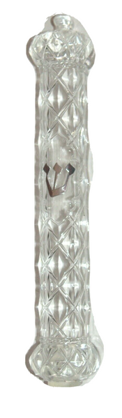 Judaica Mezuzah Case Crown design Clear Transparent Plastic Closed Back 12 cm