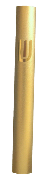 Judaica Mezuzah Case Gold Metallic Aluminum Closed Back Semi Round 12 cm
