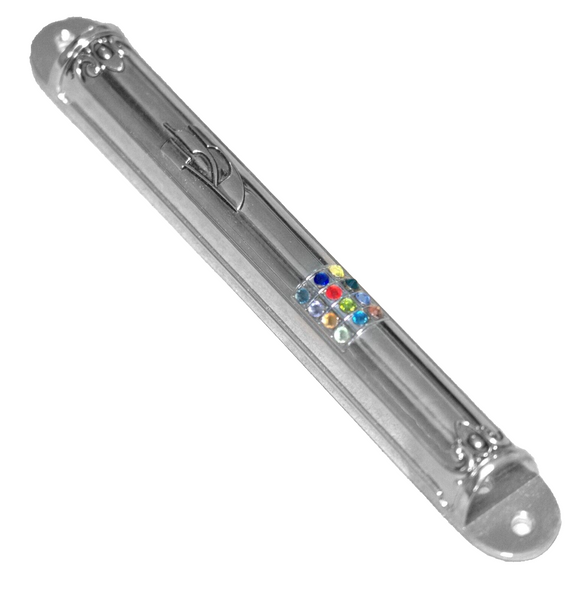Judaica Mezuzah Case Inlaid Sparkling Hoshen High Priest Crystals 12 cm