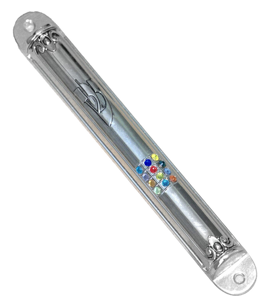 Judaica Mezuzah Case Inlaid Sparkling Hoshen High Priest Crystals 12 cm