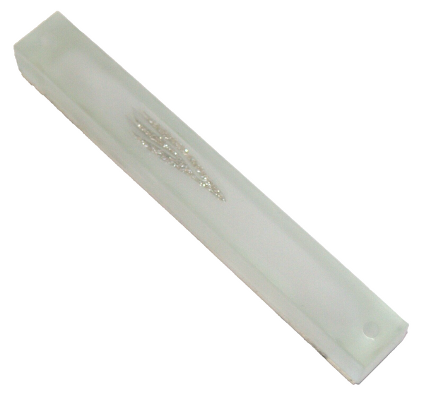 Judaica Mezuzah Case Matte Glass Sparkling Silver SHIN 12 cm Israel