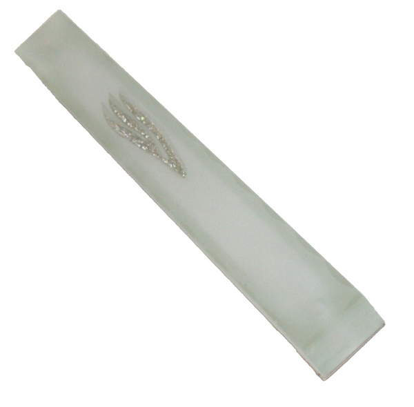 Judaica Mezuzah Case Matte Glass Sparkling Silver SHIN 12 cm Israel