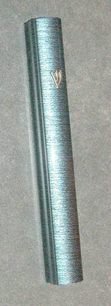 Judaica Mezuzah Case Metallic Blue Stripes Aluminum 12 cm Closed Back