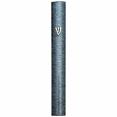 Judaica Mezuzah Case Metallic Blue Stripes Aluminum 12 cm Closed Back