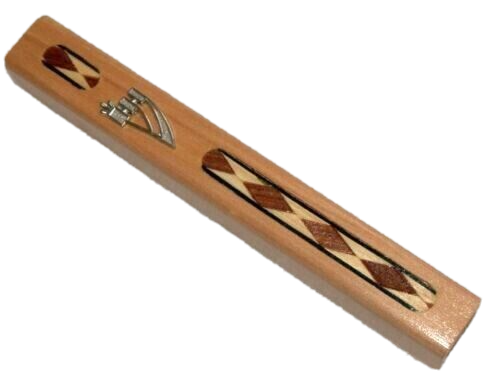Judaica Mezuzah Case Natural Color Wood Ethnic Design Closed Back 12 cm
