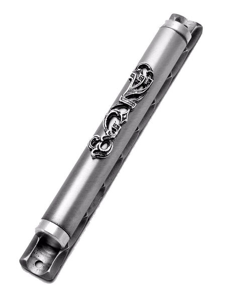 Judaica Mezuzah Case Pewter Shadai 12 cm Semi Round Closed Back Israel