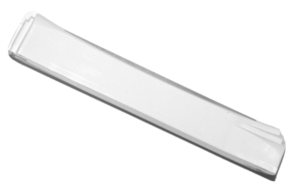 Judaica Mezuzah Case Plastic White w Sparkling Silver Front Closed Back 12 cm