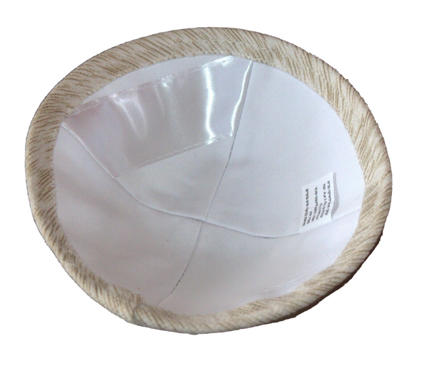 Judaica Off White Plush Kippah Yarmulke Pin Spot 19 cm Israel Jewish Tradition