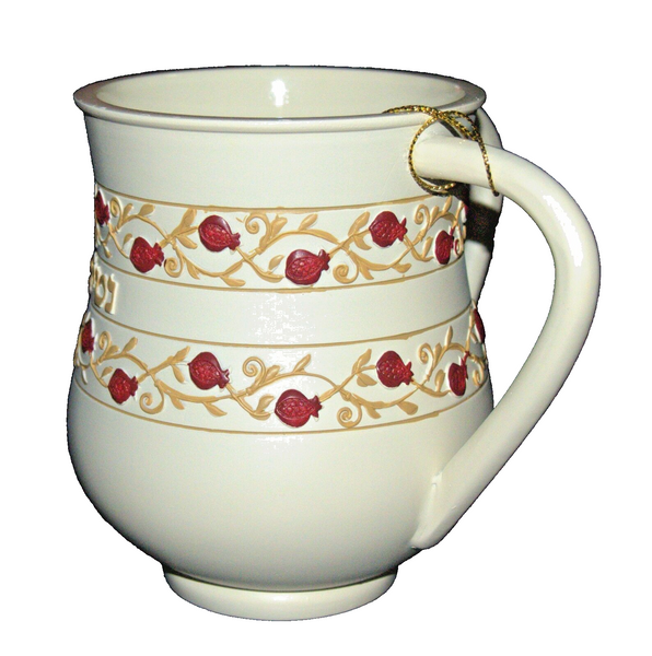 Judaica Polyresin Red Floral Decoration Hand Washing Cup Netilat Yadayim Natla