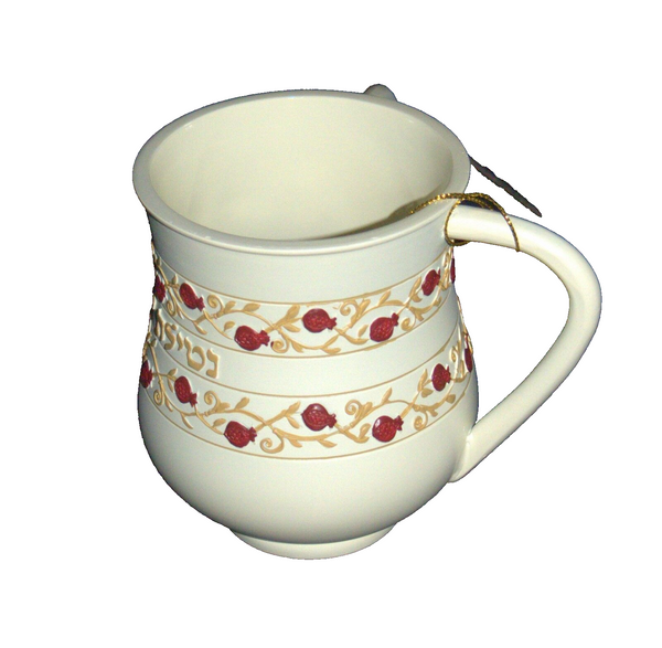Judaica Polyresin Red Floral Decoration Hand Washing Cup Netilat Yadayim Natla