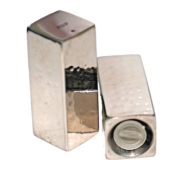 Judaica Salt and Pepper Shaker Set Stainless Steel Hammered Shabbat Shalom