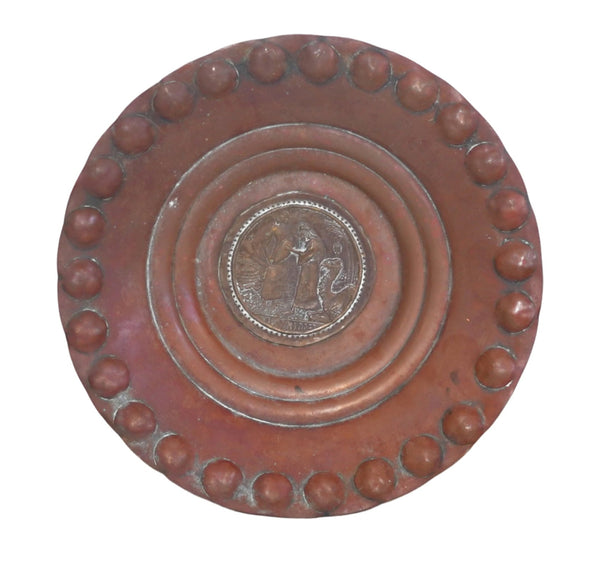 Judaica Israel Vintage Copper Plate Tray Rebecca & Eliezer Wall Hang Signed