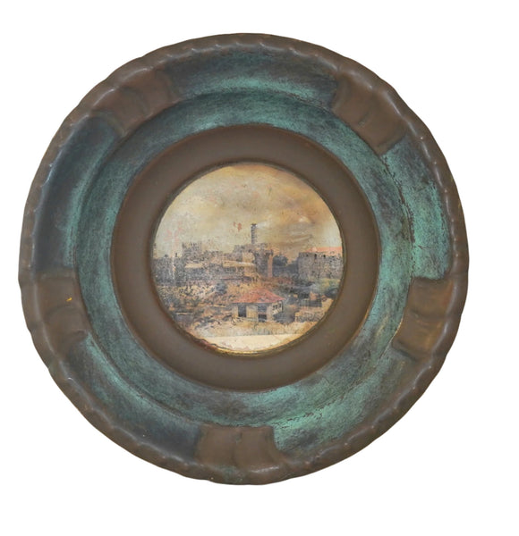 Judaica Israel Vintage Small Copper Plate Tower of David Wall Hang 50's