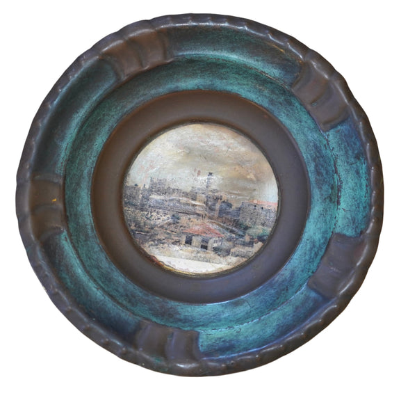 Judaica Israel Vintage Small Copper Plate Tower of David Wall Hang 50's