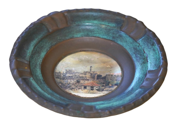 Judaica Israel Vintage Small Copper Plate Tower of David Wall Hang 50's