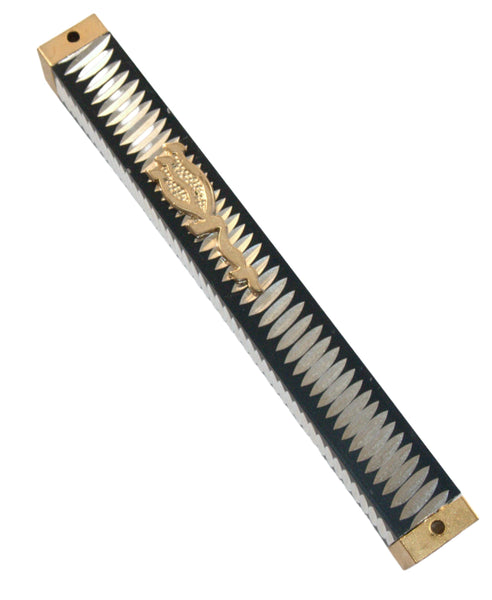 Judaica Mezuzah Case Gold Black Lentil Metal Shadai 12 cm Closed Back Israel