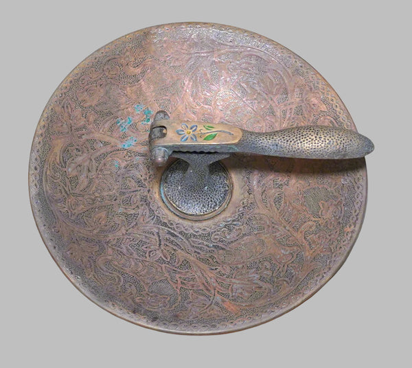 Judaica Vintage Decorated Brass Nut Cracker Israel Signed Tamar Footed Bowl 1960