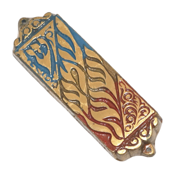 Judaica Vintage Painted Copper Mezuzah Case Shema Israel Signed Tamar 6 cm