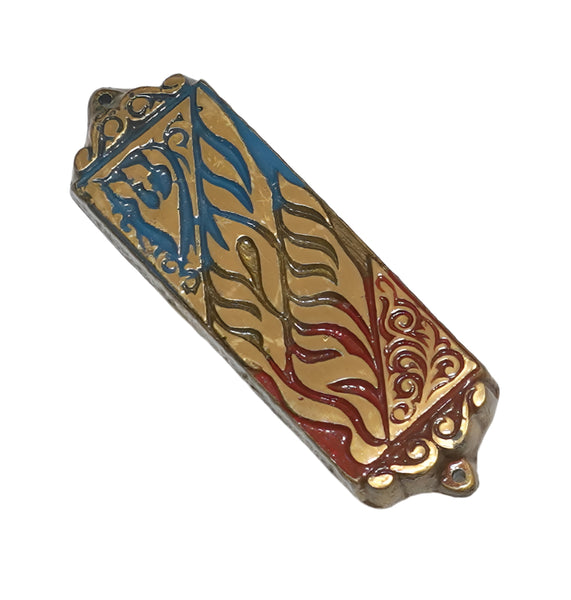 Judaica Vintage Painted Copper Mezuzah Case Shema Israel Signed Tamar 6 cm