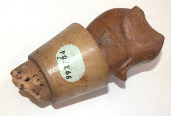 Lot of 2 Vintage Wood Wine Bottle Stoppers Israel 1950-60's Puppet Elephant