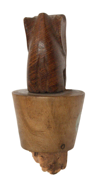 Lot of 2 Vintage Wood Wine Bottle Stoppers Israel 1950-60's Puppet Elephant