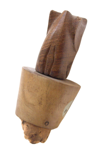 Lot of 2 Vintage Wood Wine Bottle Stoppers Israel 1950-60's Puppet Elephant