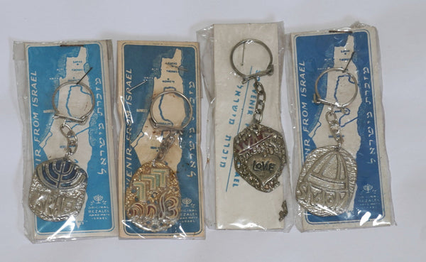 Lot of 4 Vintage 1960's Bezalel Rare Metal Key Charm Holder Israel Judaica