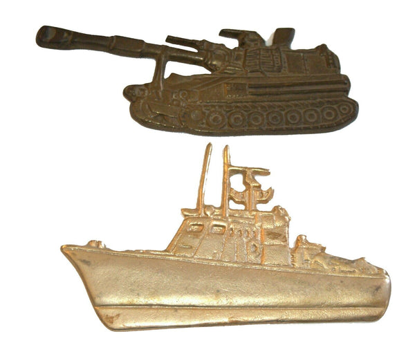 Lot of 2 IDF Zahal Large Metal Plaques Battleship Armored Tank Vintage Israel