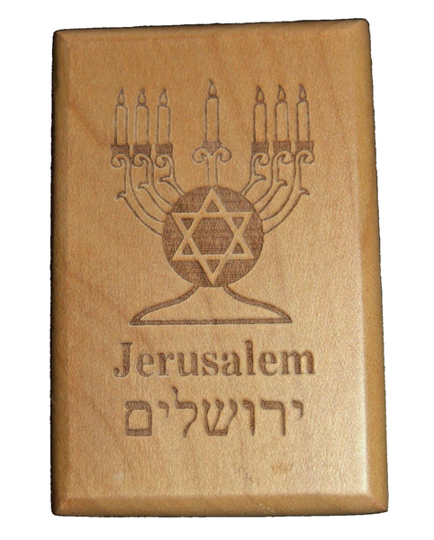 Lot of 3 Judaica Olive Wood Fridge Door Magnet Jerusalem Menorah Peace Israel