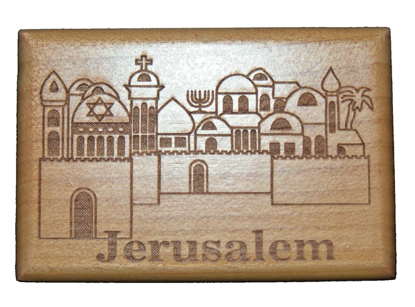 4 X Judaica Olive Wood Fridge Door Magnet Jerusalem Menorah Messianic Israel