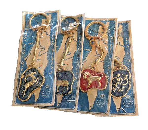 Lot of 4 Vintage 1960's Bezalel Zodiac Metal Key Charm Holder Israel Judaica