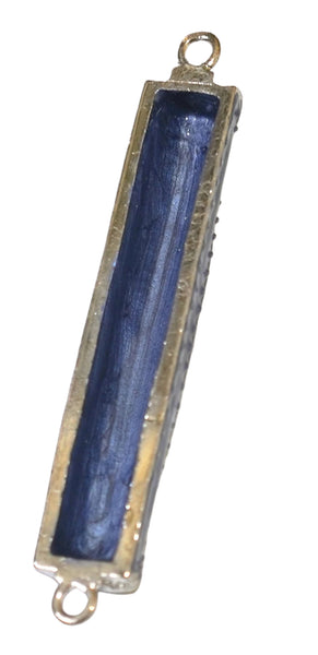 Mezuzah Case Blue Enamel w Clear Crystals Hammered SHIN Decoration 7 cm Judaica