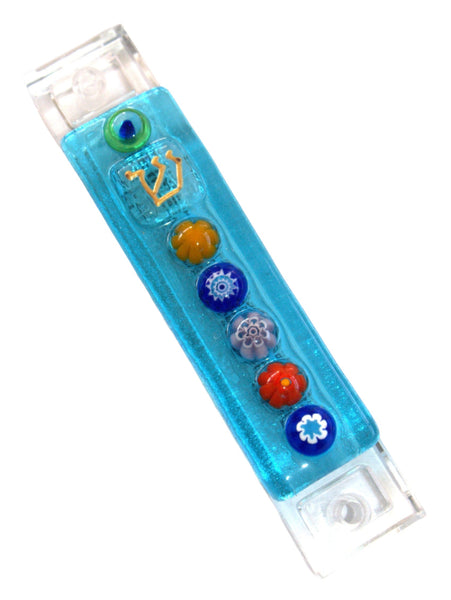 Murano Glass Handmade Mezuzah Case 6.5 cm Scroll Turquoise Aqua Murrina Judaica